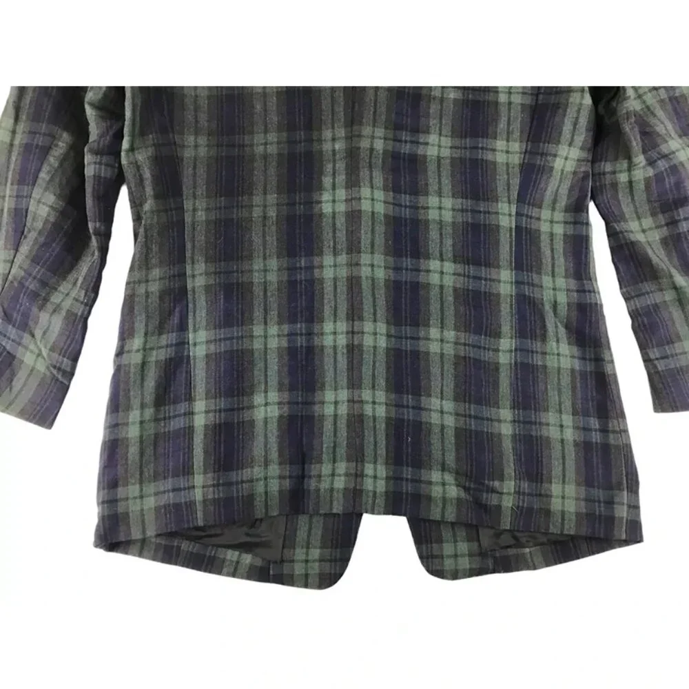Dkny Jeans Mens Blue Green Plaid Long Sleeve Notch Collar‎ Blazer Jacket Size 4